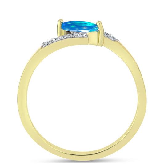 Anillo de Plata Bañada en Oro con Ópalo Paraíso de Etiopia y Topacio Blanco