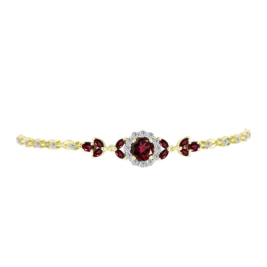 Pulsera de Plata Bañada en Oro con Granate Rodolita y Topacio Blanco