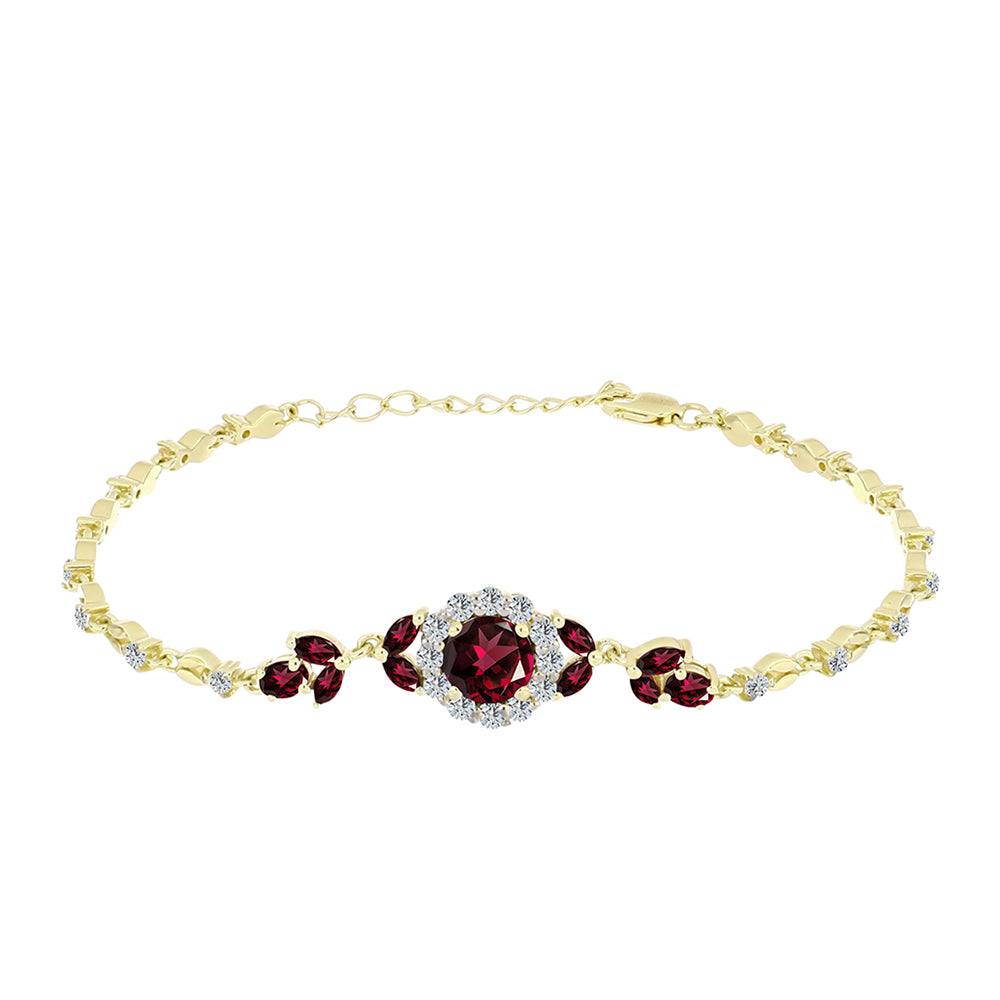 Pulsera de Plata Bañada en Oro con Granate Rodolita y Topacio Blanco 1 