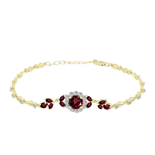 Pulsera de Plata Bañada en Oro con Granate Rodolita y Topacio Blanco