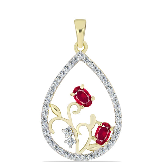 Colgante de Plata Bañada en Oro con Rubí de Madagascar y Topacio Blanco