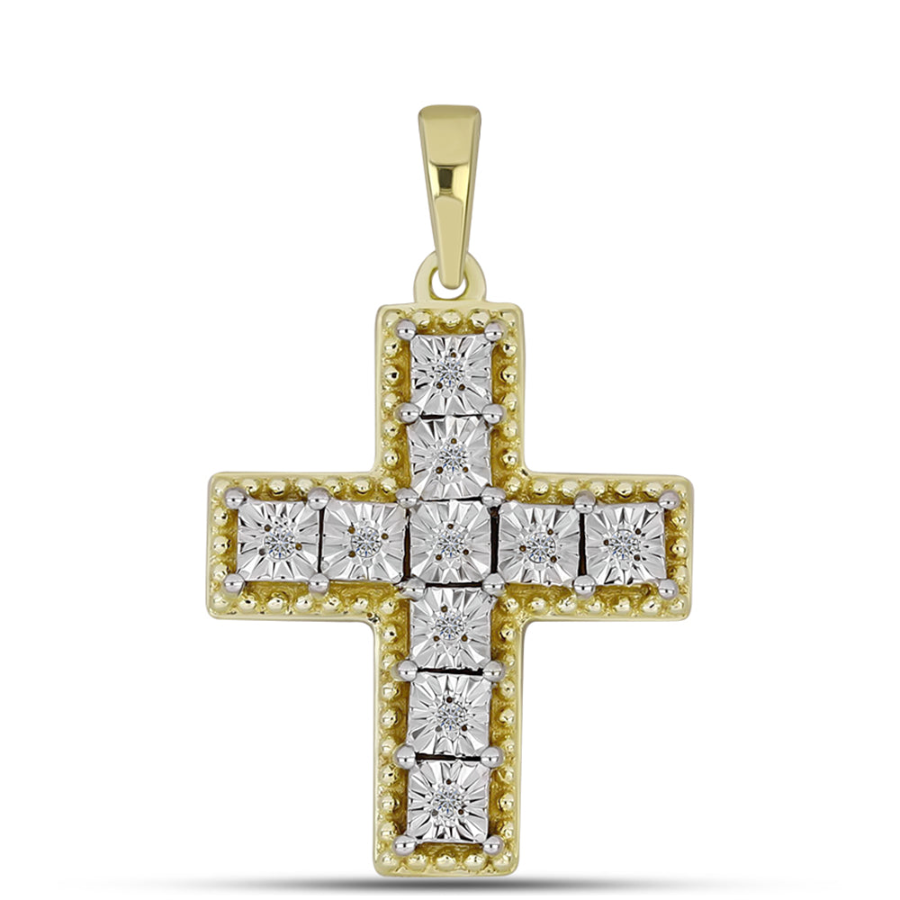 Cruz Colgante de Plata Bañada en Oro con Diamante blanco