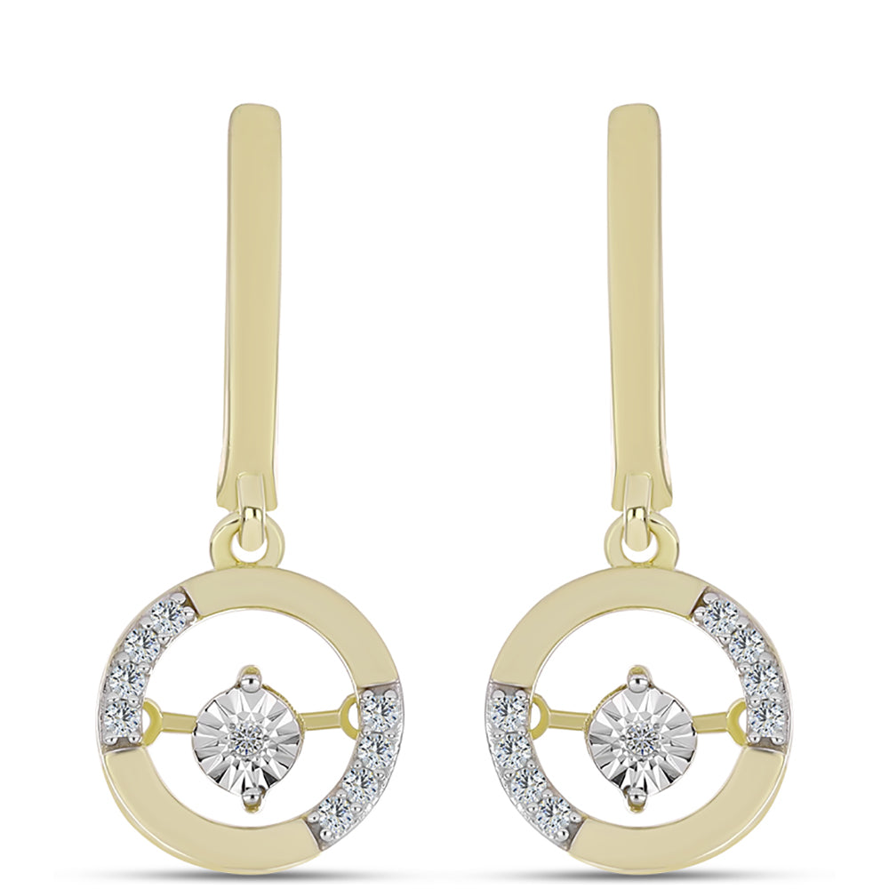 Pendientes de Plata Bañada en Oro con Diamante blanco y Topacio Blanco