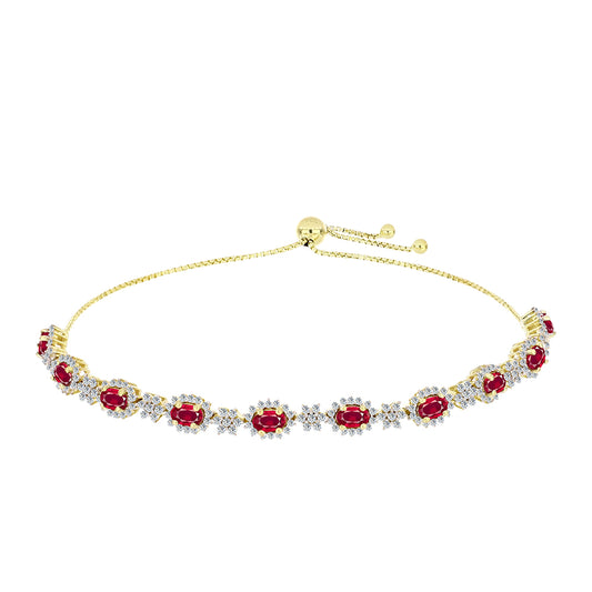 Pulsera de Plata Bañada en Oro con Rubí de Madagascar y Topacio Blanco