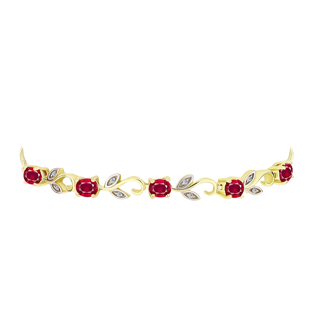 Pulsera de Plata Bañada en Oro con Rubí de Madagascar y Topacio Blanco 2 