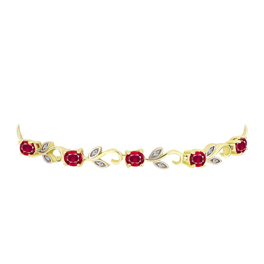 Pulsera de Plata Bañada en Oro con Rubí de Madagascar y Topacio Blanco