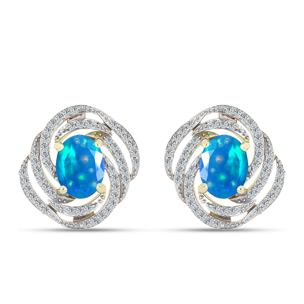 Pendientes de Plata Bañada en Oro con Ópalo Paraíso de Etiopia y Topacio Blanco