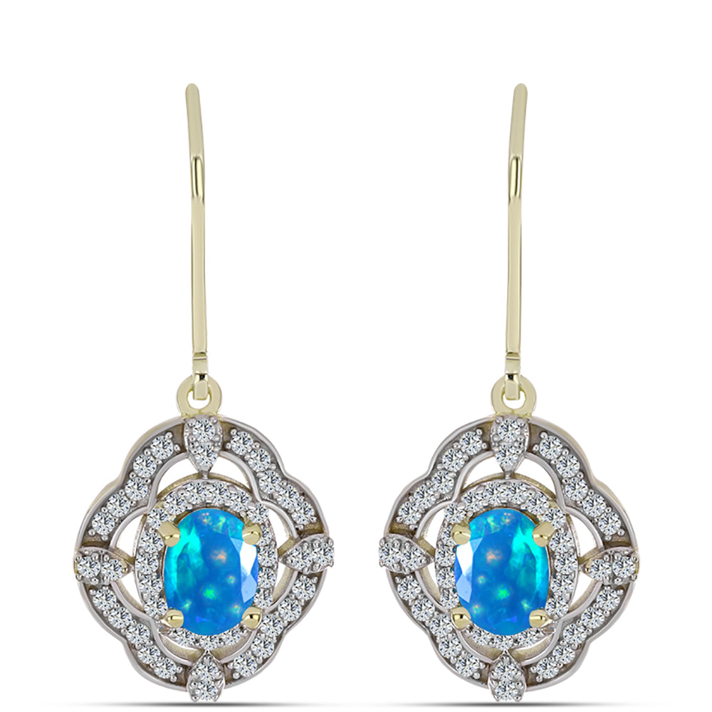 Pendientes de Plata Bañada en Oro con Ópalo Paraíso de Etiopia y Topacio Blanco 1 