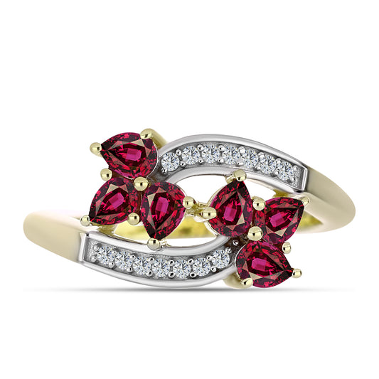 Anillo de Plata Bañada en Oro con Granate Rodolita y Topacio Blanco