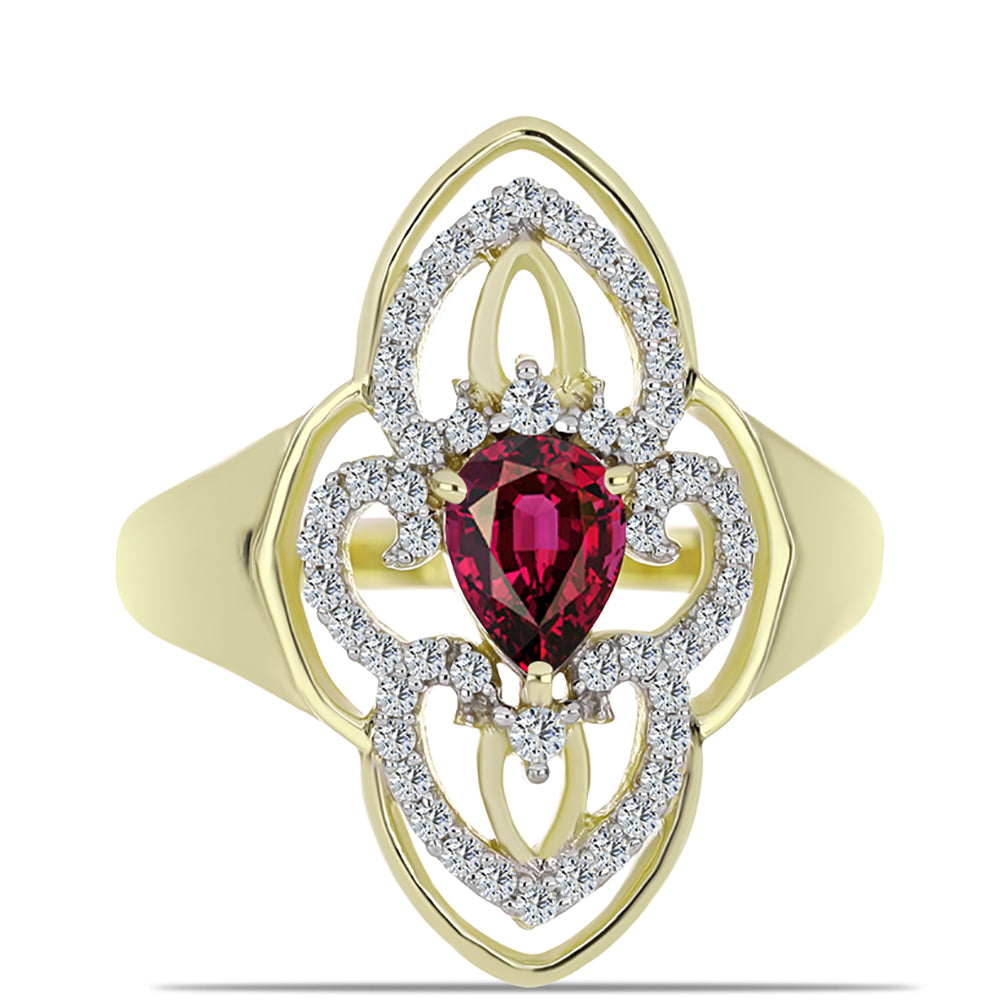 Anillo de Plata Bañada en Oro con Granate Rodolita y Topacio Blanco 1 