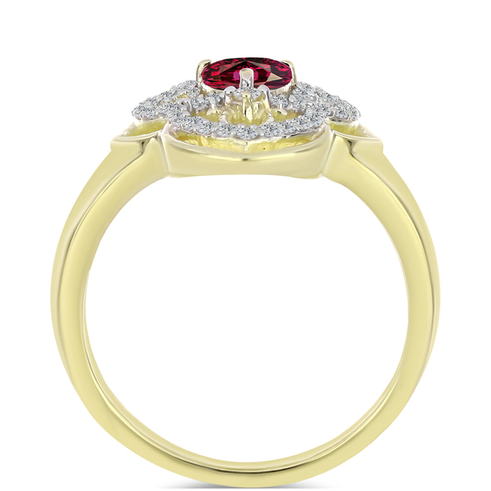 Anillo de Plata Bañada en Oro con Granate Rodolita y Topacio Blanco 2 