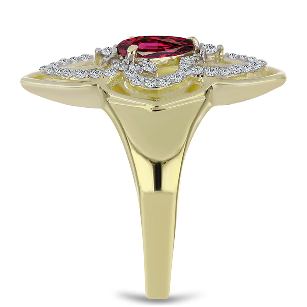 Anillo de Plata Bañada en Oro con Granate Rodolita y Topacio Blanco 4 