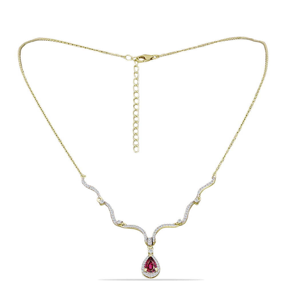 Collar de Plata Bañada en Oro con Granate Rodolita y Topacio Blanco