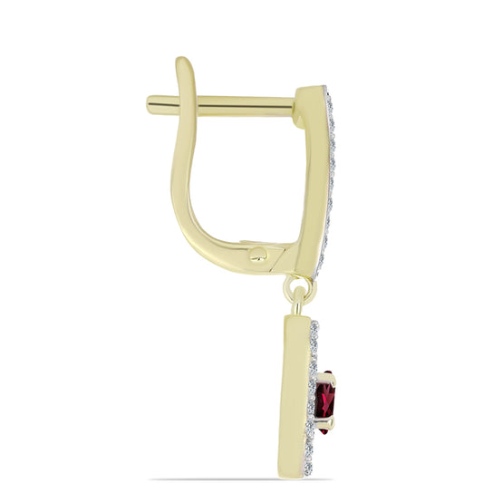 Pendientes de Plata Bañada en Oro con Granate Rodolita y Topacio Blanco