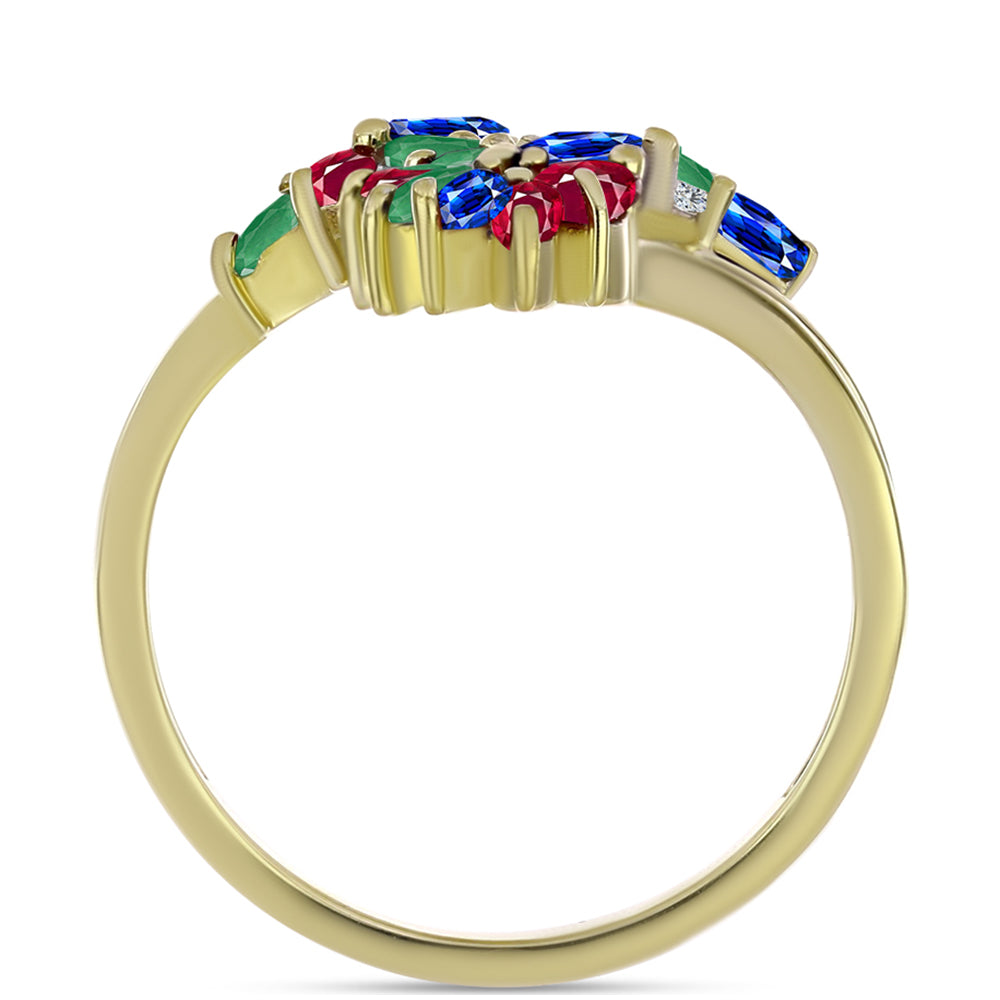 Anillo de Plata Bañada en Oro con Rubí de Madagascar y Zafiro Azul Australiano