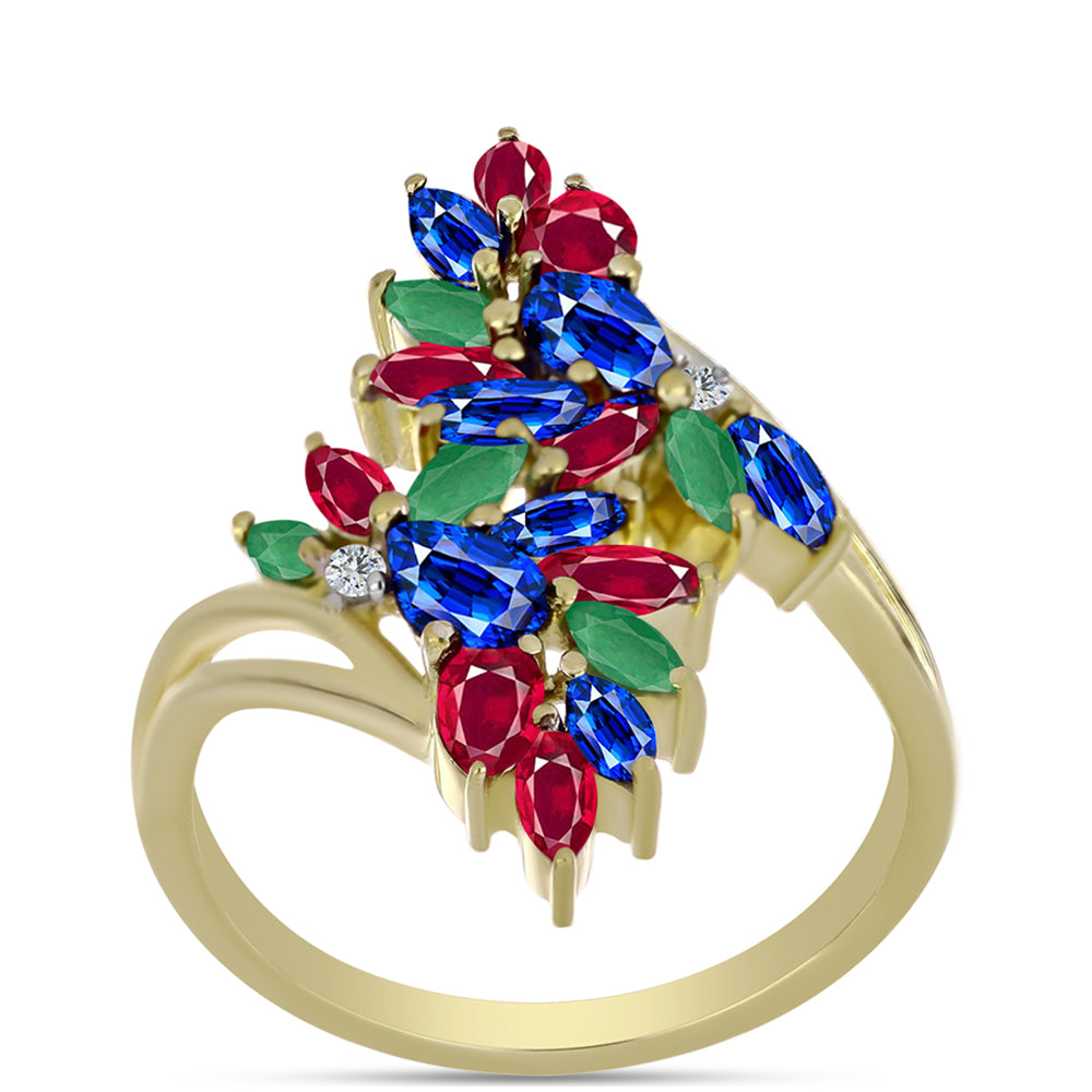 Anillo de Plata Bañada en Oro con Rubí de Madagascar y Zafiro Azul Australiano