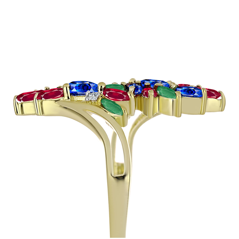 Anillo de Plata Bañada en Oro con Rubí de Madagascar y Zafiro Azul Australiano 4 