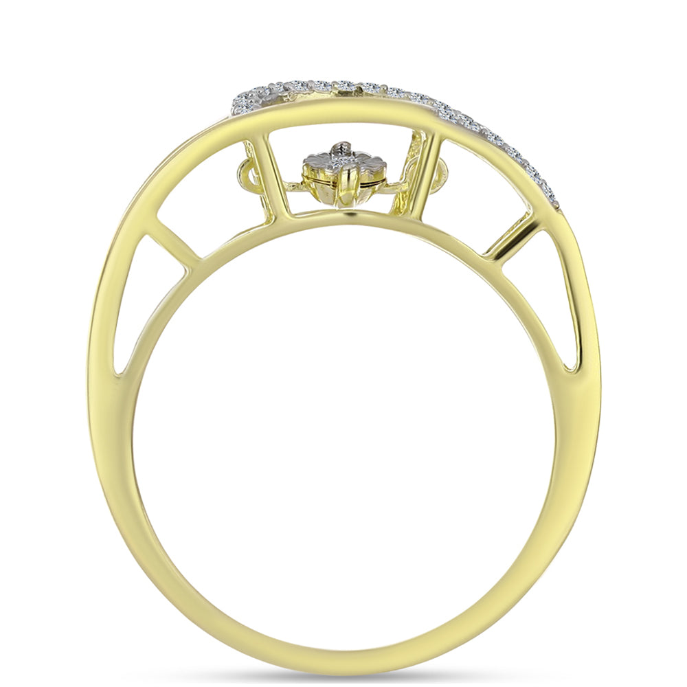 Anillo de Plata Bañada en Oro con Diamante blanco y Topacio Blanco 2 