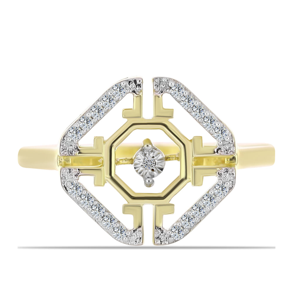 Anillo de Plata Bañada en Oro con Diamante blanco y Topacio Blanco 1 