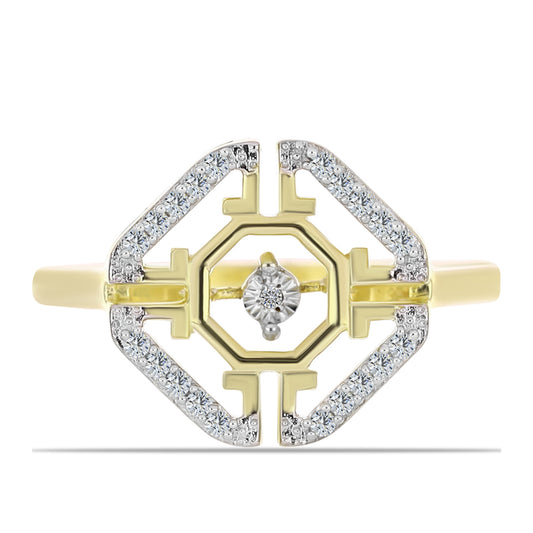 Anillo de Plata Bañada en Oro con Diamante blanco y Topacio Blanco