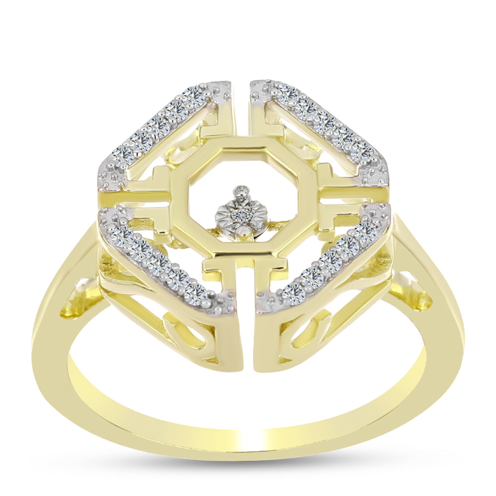 Anillo de Plata Bañada en Oro con Diamante blanco y Topacio Blanco 3 