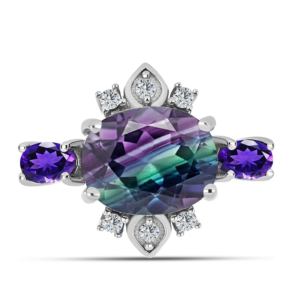 Anillo de Plata con Fluorita cebra y Amatista de Marruecos 1 