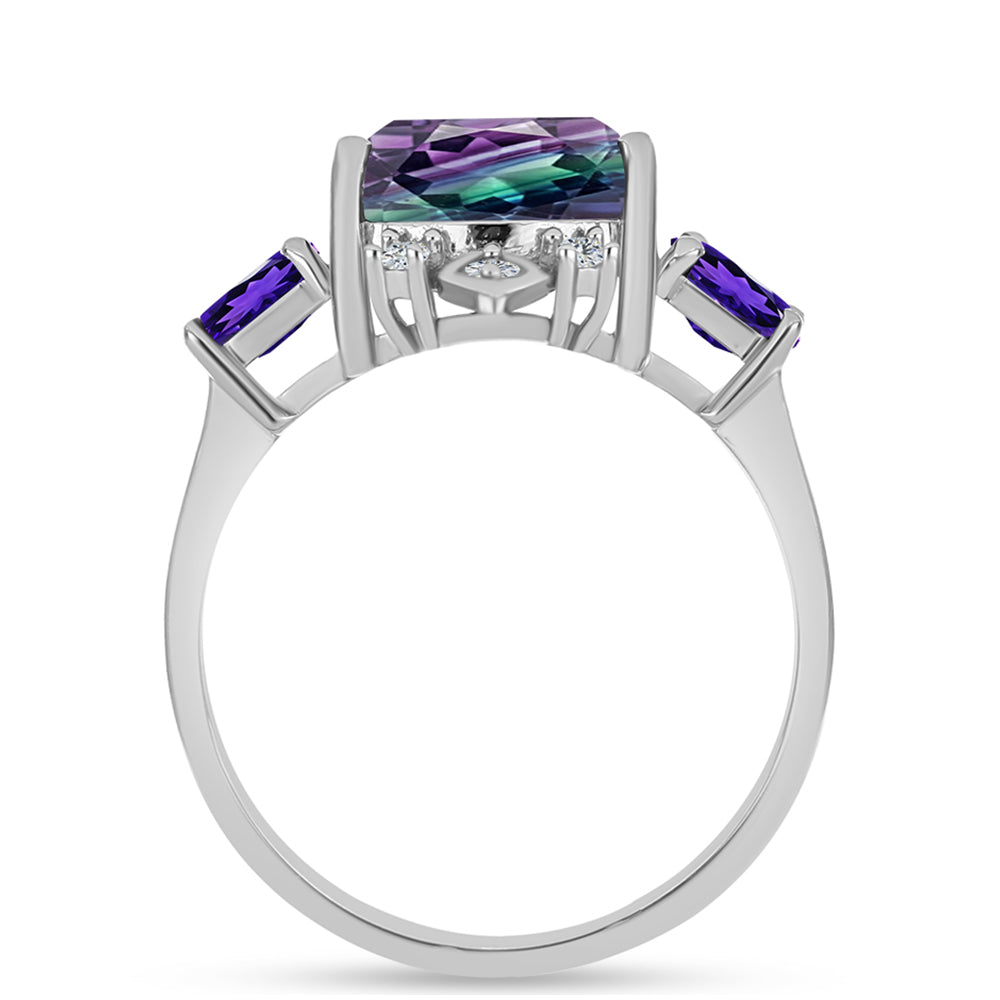 Anillo de Plata con Fluorita cebra y Amatista de Marruecos