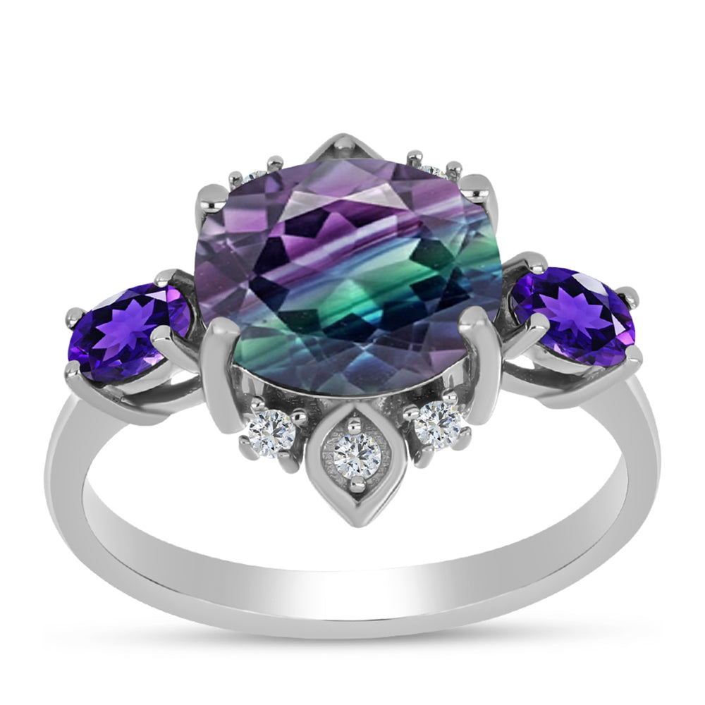 Anillo de Plata con Fluorita cebra y Amatista de Marruecos 3 