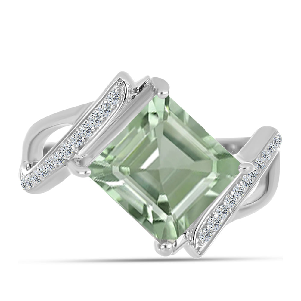 Anillo de Plata con Amatista Verde y Topacio Blanco 1 