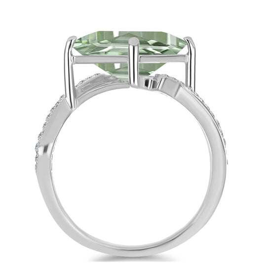 Anillo de Plata con Amatista Verde y Topacio Blanco