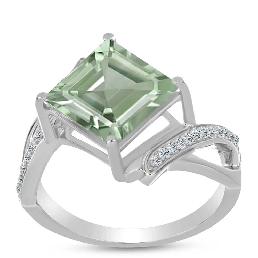 Anillo de Plata con Amatista Verde y Topacio Blanco