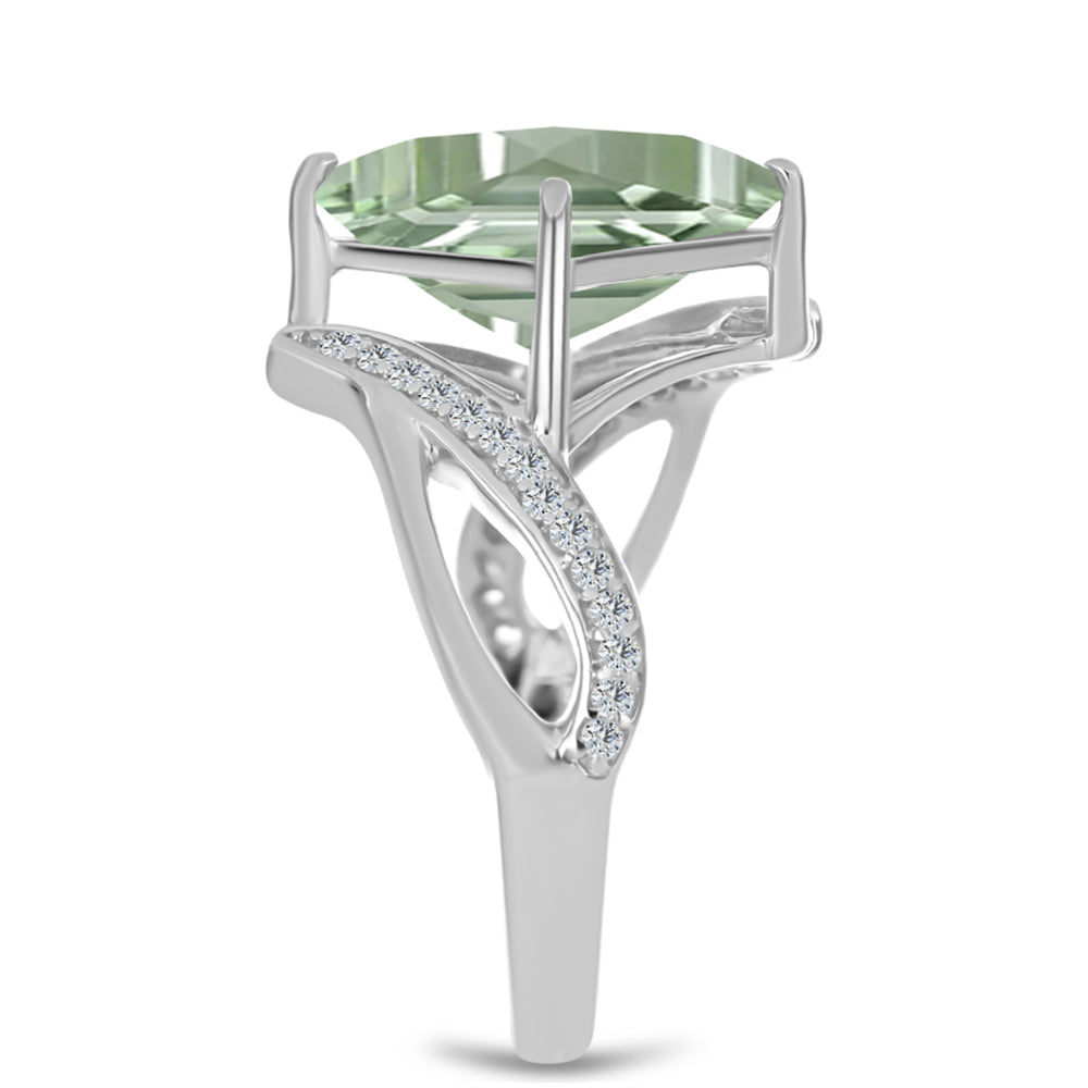 Anillo de Plata con Amatista Verde y Topacio Blanco
