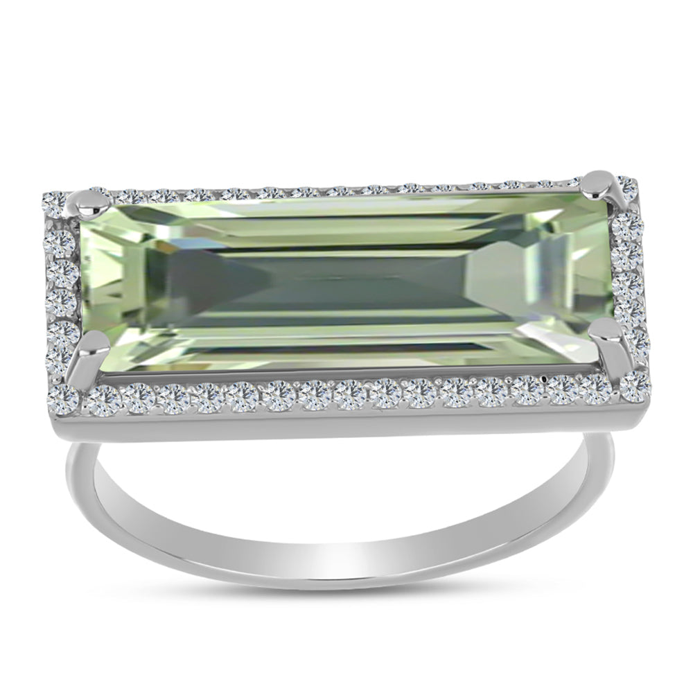 Anillo de Plata con Amatista Verde y Topacio Blanco