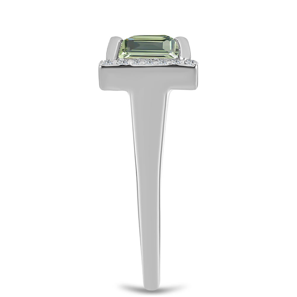 Anillo de Plata con Amatista Verde y Topacio Blanco