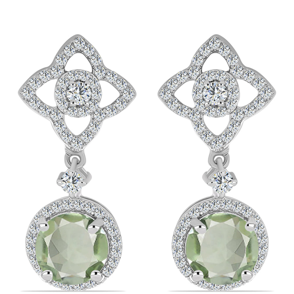 Pendientes de Plata con Amatista Verde y Topacio Blanco