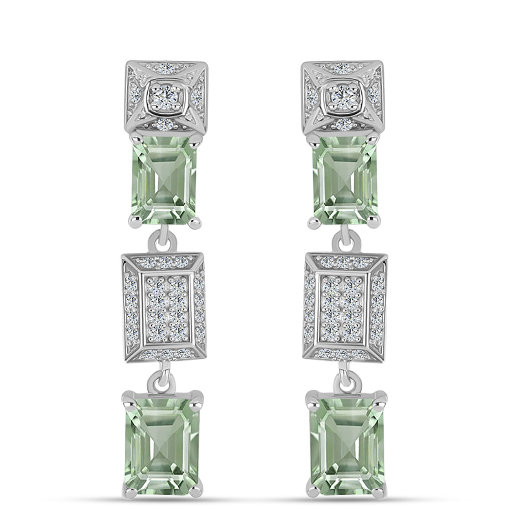 Pendientes de Plata con Amatista Verde y Topacio Blanco