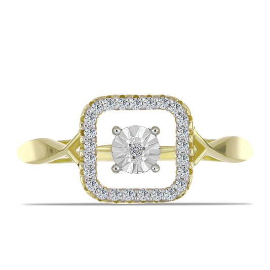 Anillo de Plata Bañada en Oro con Diamante blanco y Topacio Blanco