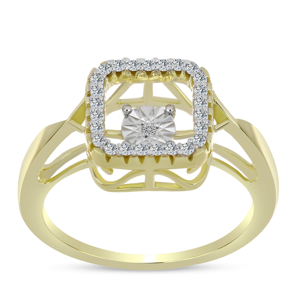 Anillo de Plata Bañada en Oro con Diamante blanco y Topacio Blanco 3 