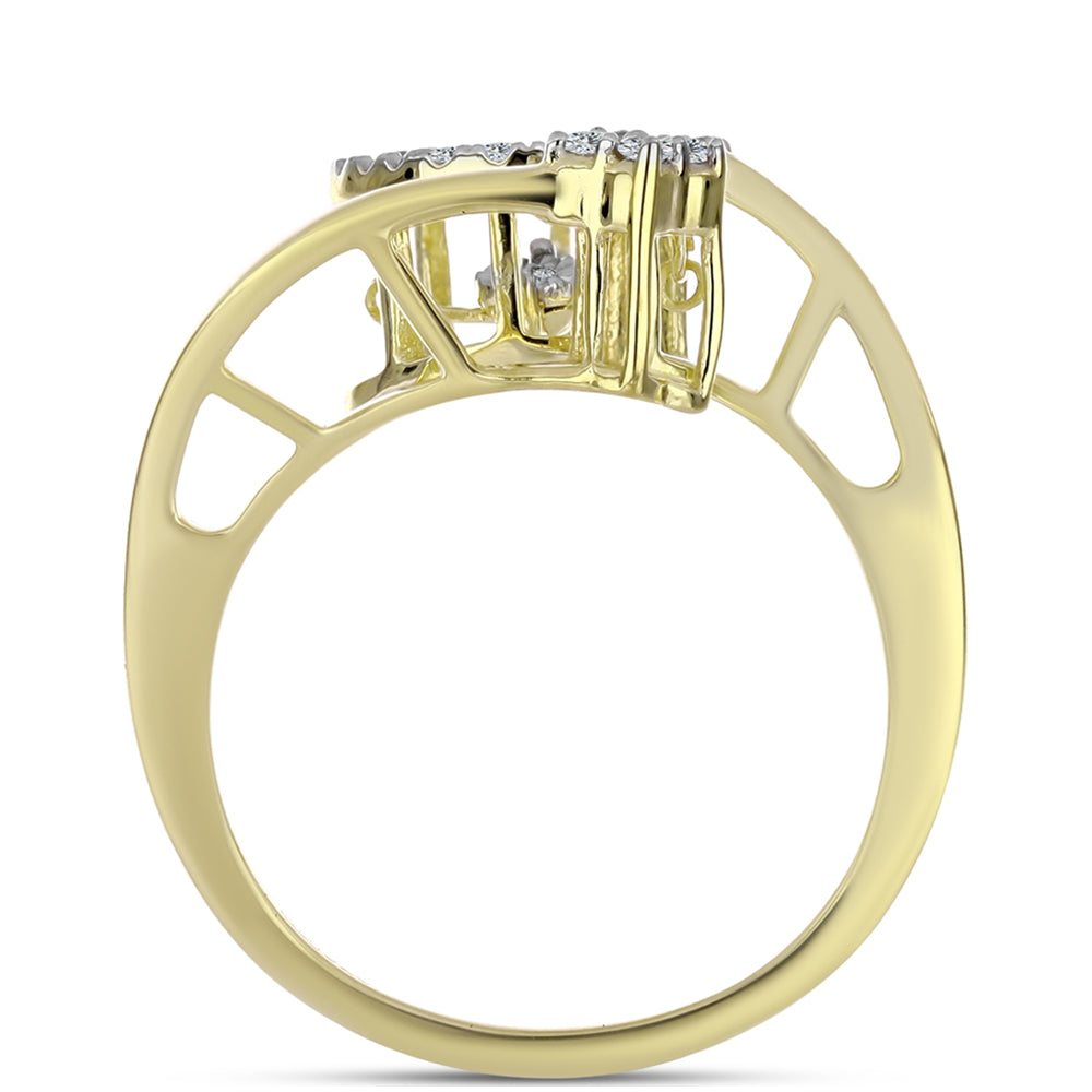 Anillo de Plata Bañada en Oro con Diamante blanco y Topacio Blanco 2 