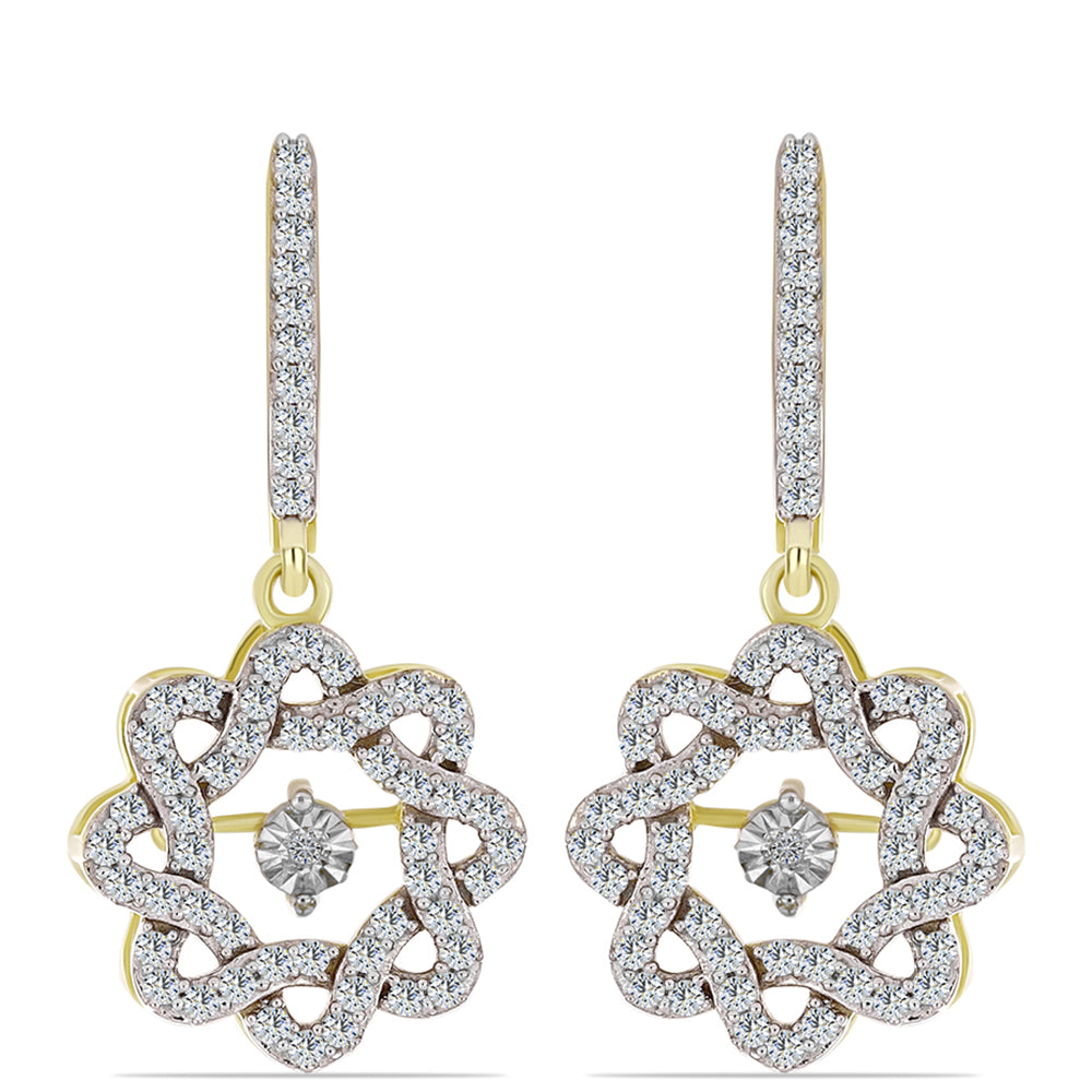 Pendientes de Plata Bañada en Oro con Diamante blanco y Topacio Blanco
