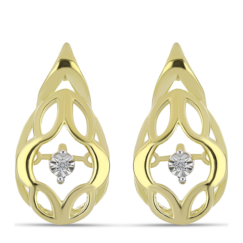 Pendientes de Plata Bañada en Oro con Diamante blanco