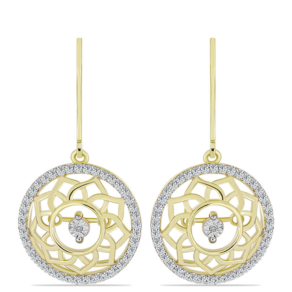 Pendientes de Plata Bañada en Oro con Diamante blanco y Topacio Blanco