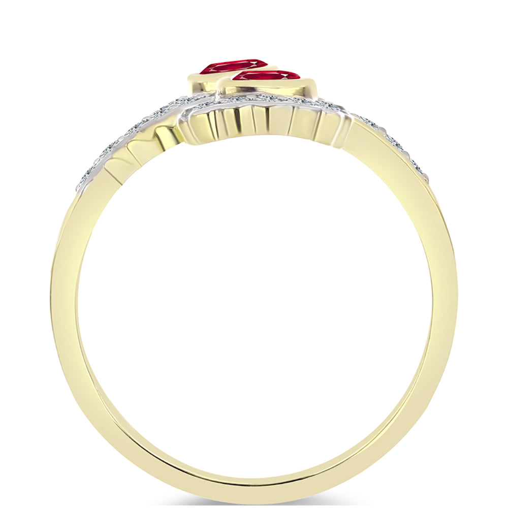 Anillo de Plata Bañada en Oro con Rubí de Madagascar y Topacio Blanco 2 