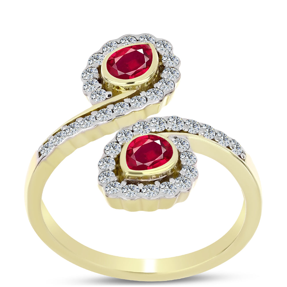 Anillo de Plata Bañada en Oro con Rubí de Madagascar y Topacio Blanco