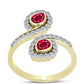 Anillo de Plata Bañada en Oro con Rubí de Madagascar y Topacio Blanco
