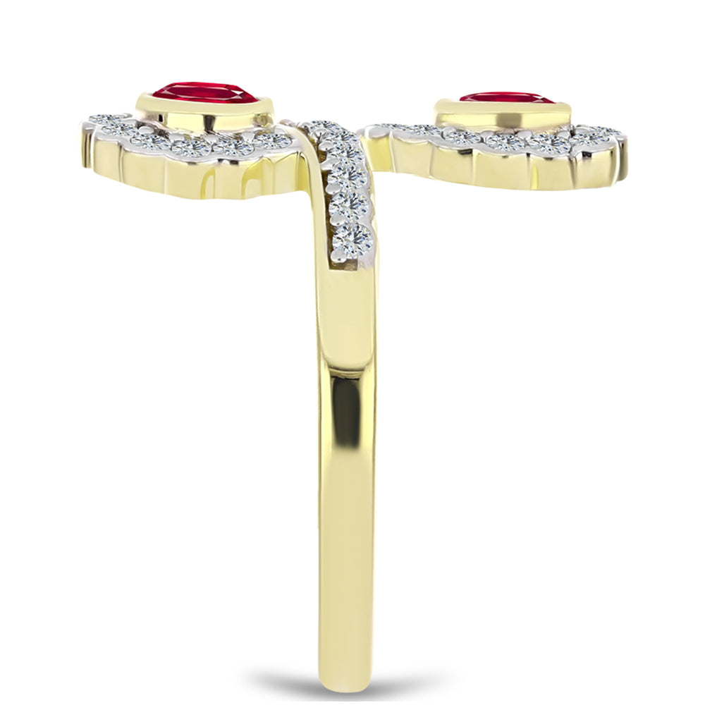 Anillo de Plata Bañada en Oro con Rubí de Madagascar y Topacio Blanco 4 