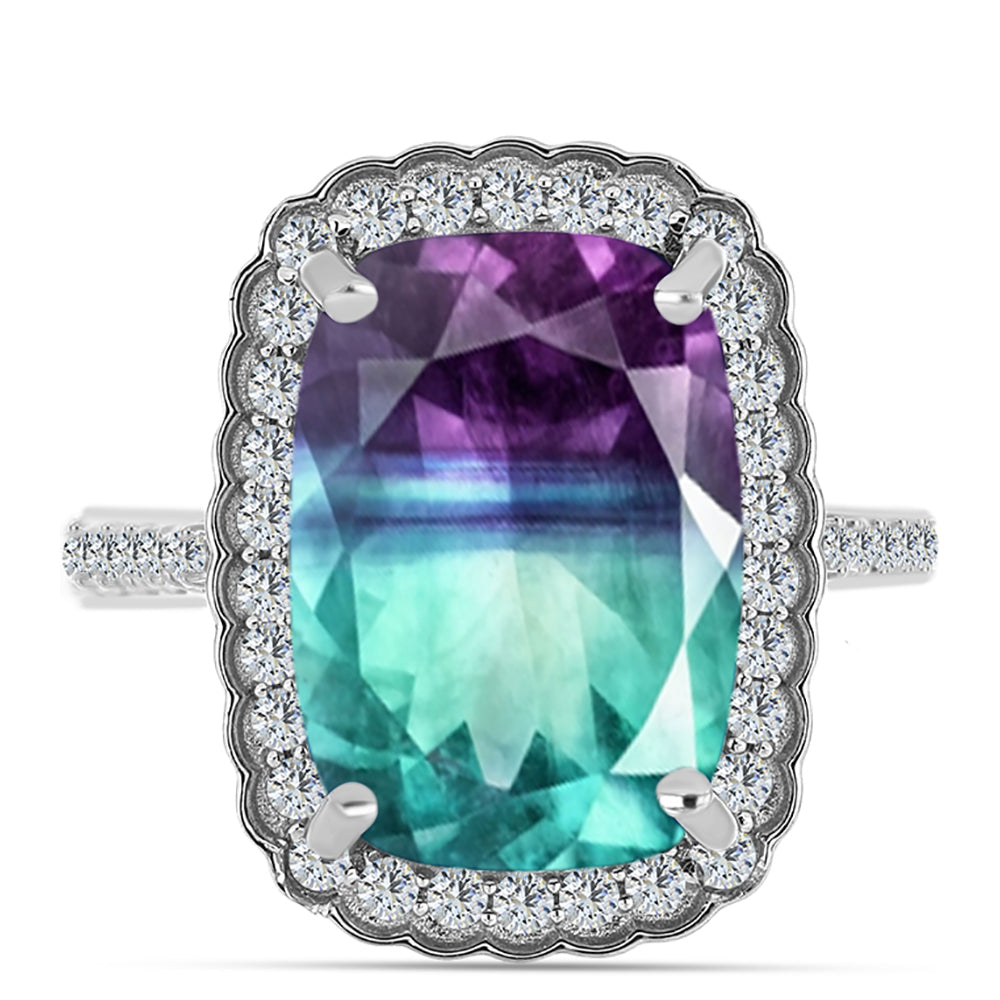 Anillo de Plata con Fluorita cebra y Topacio Blanco 1 