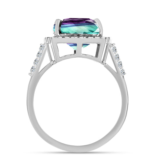 Anillo de Plata con Fluorita cebra y Topacio Blanco