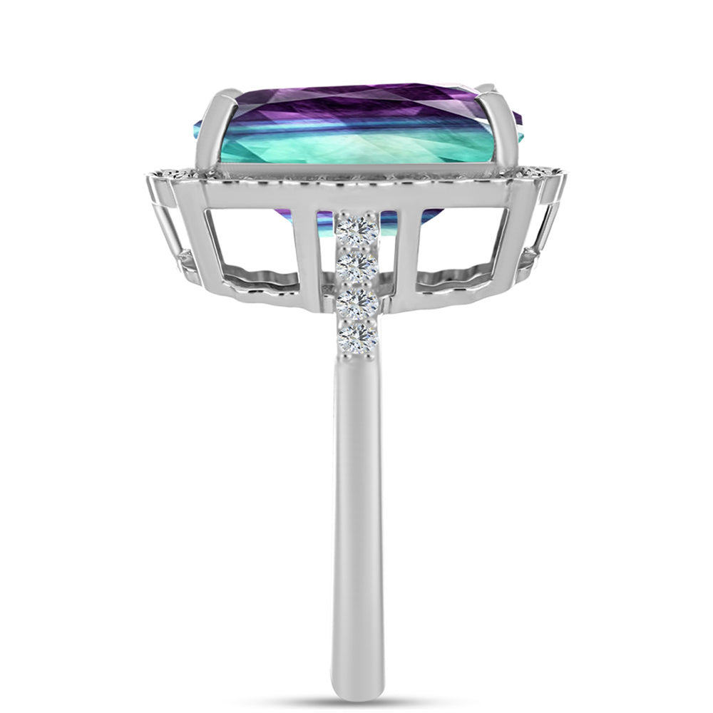 Anillo de Plata con Fluorita cebra y Topacio Blanco