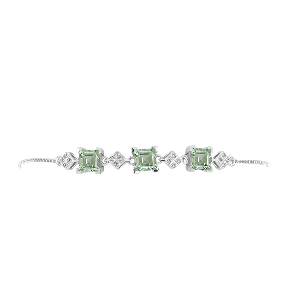 Pulsera de Plata con Amatista Verde y Topacio Blanco 2 